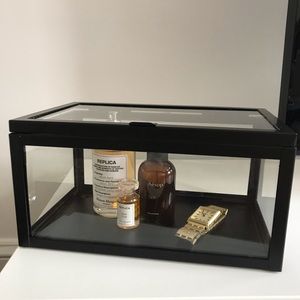 Black metal decorative glass box with attached lid